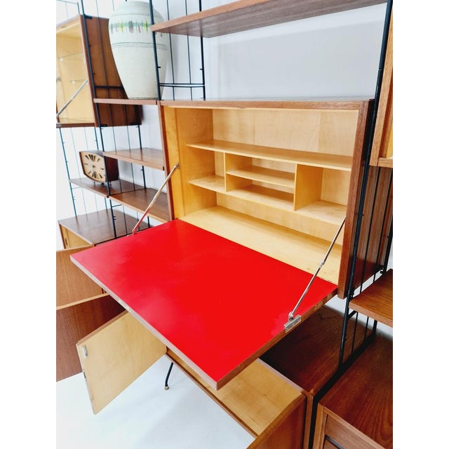 Freestanding String Shelf-System Unit Bookcase in Teak and Metal by Silverschild, 1950s For Sale - Image 5 of 12