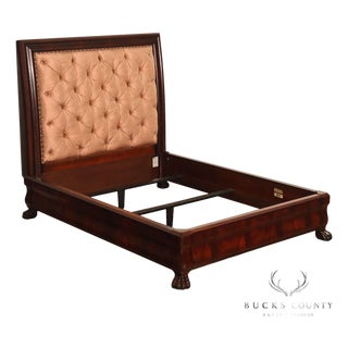 Henredon Mahogany Queen Bed with Tufted Upholstered Headboard For Sale