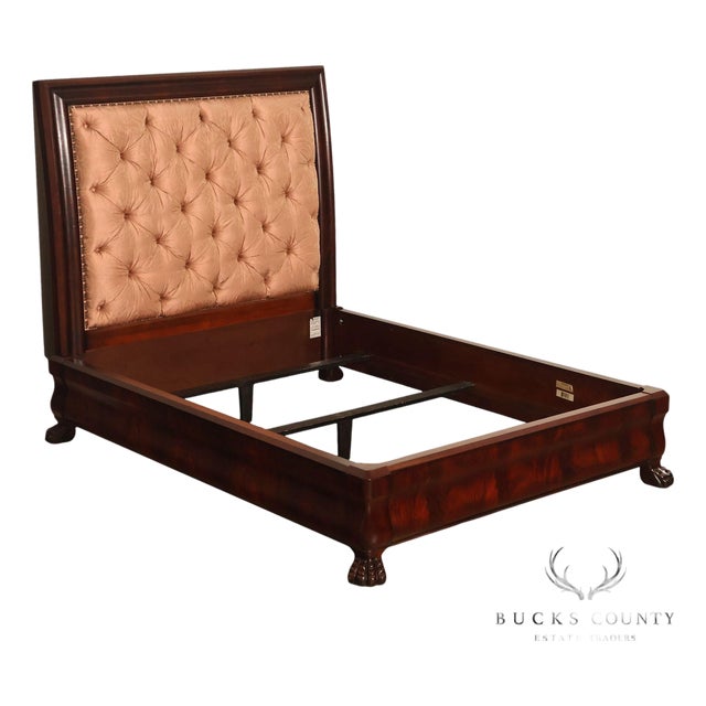 Henredon Mahogany Queen Bed with Tufted Upholstered Headboard For Sale