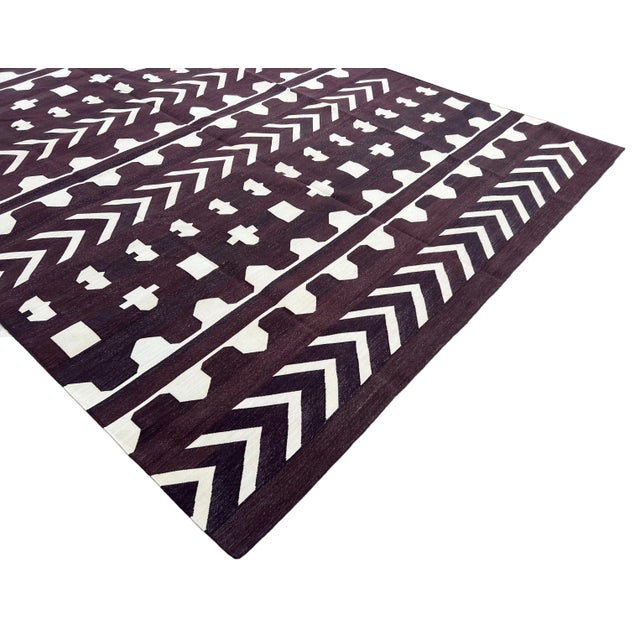 Not Yet Made - Made To Order Handmade Cotton Area Rug, Natural Vegetable Dyed, Brown & Cream Geometric Dhurrie-9'x12' For Sale - Image 5 of 11