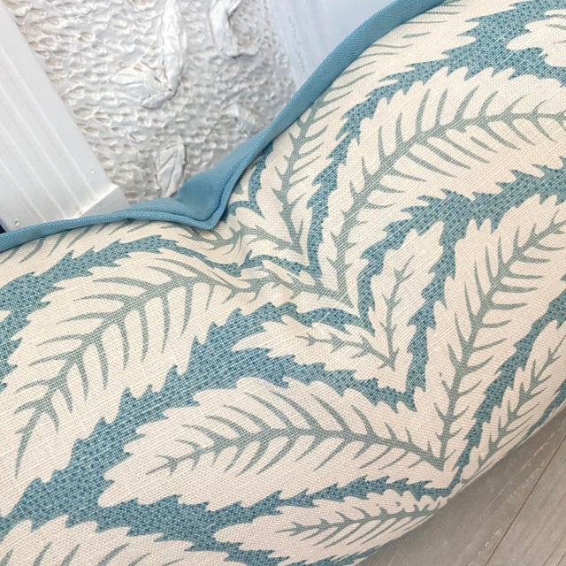 Aqua / Aqua Green Leaf Print Down Filled 36” Pillow For Sale - Image 4 of 6