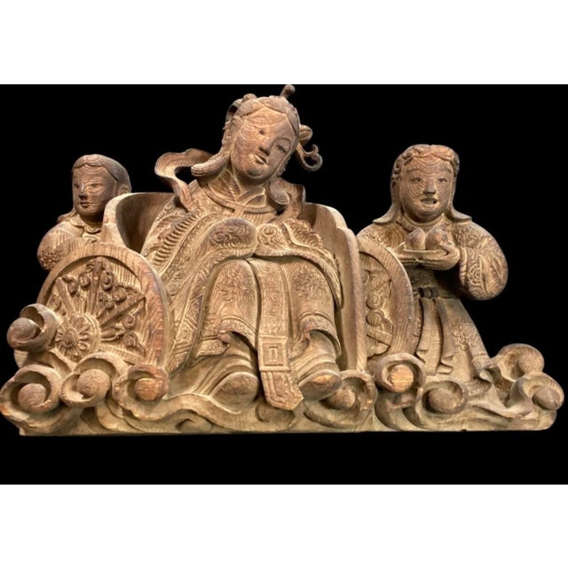 Antique Chinese Hand-Carved Wood Deity Sculpture For Sale - Image 4 of 6