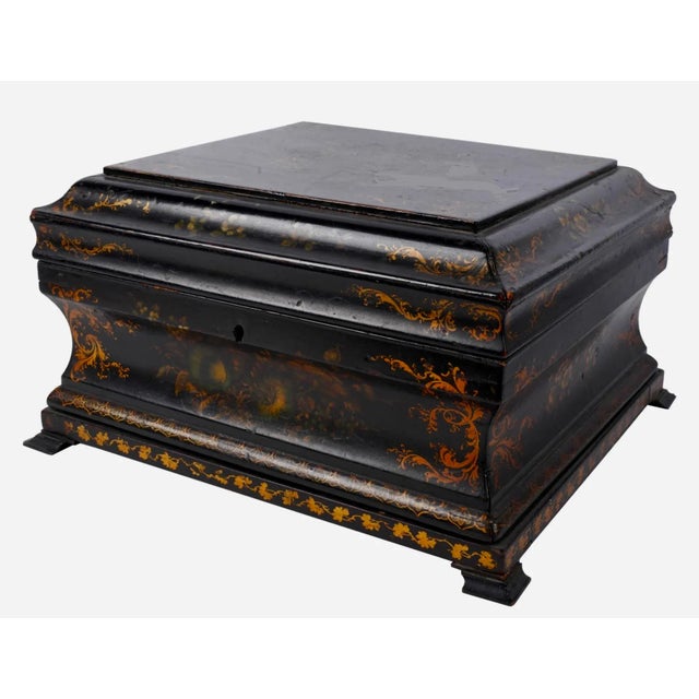 Wood Antique Black Chinoiserie Decorated Jewelry Box For Sale - Image 7 of 7