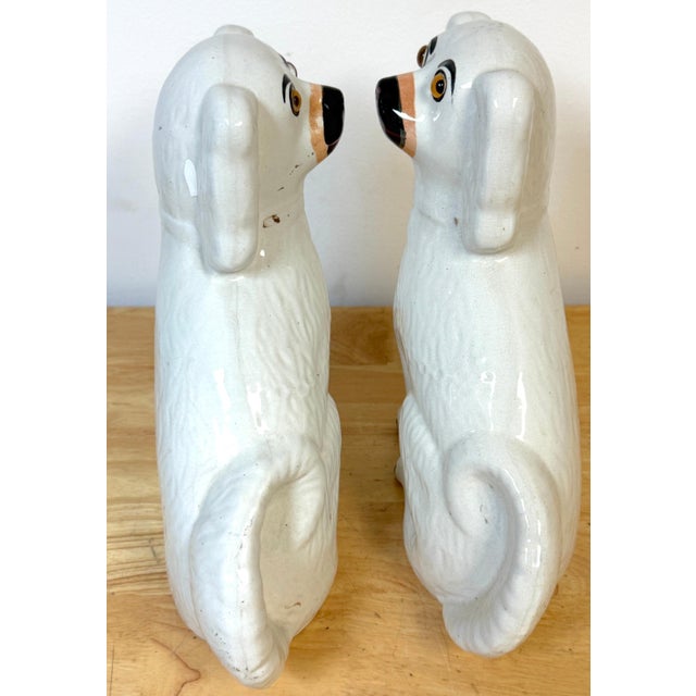 Large Pair Victorian Staffordshire Spaniel Dogs with Amber Glass Eyes, 1860s For Sale - Image 9 of 14
