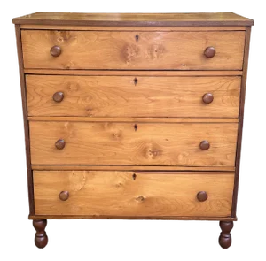 Fine Mid 19th Southern Cherry Wood Chest With Black Walnut Knobs and Turned Feet