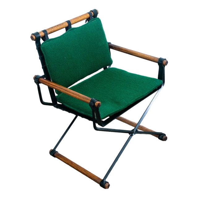 Mid Century Danish Modern Armchair Chair Attributed to Cleo Baldon Terra Green Metal Wood MCM For Sale