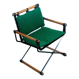 Mid Century Danish Modern Armchair Chair Cleo Baldon Terra Green Metal Wood MCM For Sale