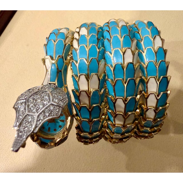 SNAKE COLLECTION , Turquoise & White SNAKE BRACELET , Diamonds, 18K & Sterling Alexis NY wrap bracelet is jewelry inspired...