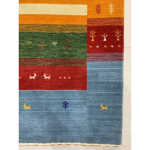 8x10 Timeless Gabbeh Multicolor Abstract Tribal Modern Handmade Wool Carpet Rug For Sale - Image 4 of 5