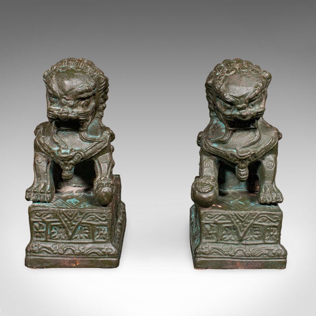 Art Deco Pair of Vintage Dog of Fo Bookends, Oriental, Bronze, Book Rest, Art Deco, 1930 For Sale - Image 3 of 10