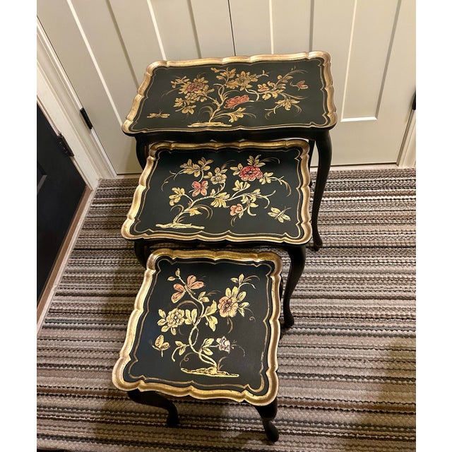 This whimsical trio of Italian, hand painted nesting tables are extremely lightweight and fully functional. They have...