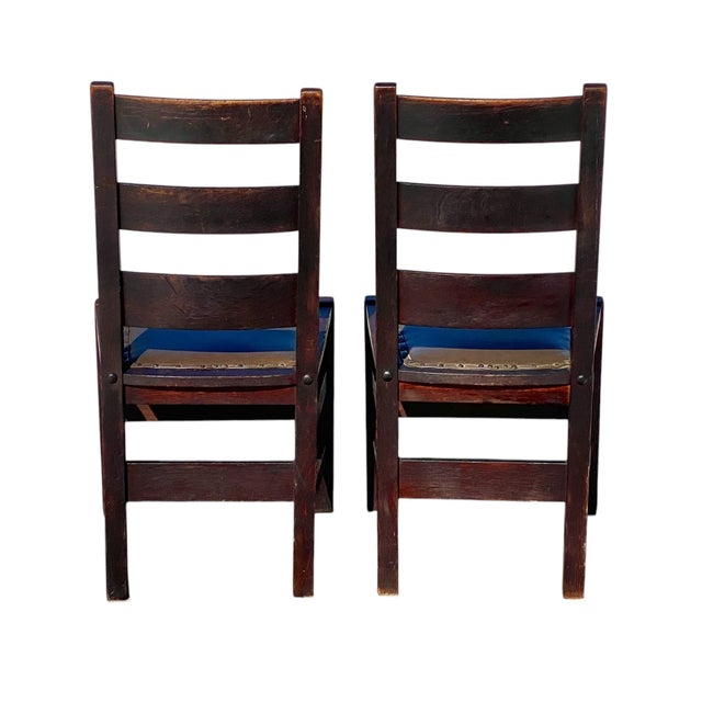 Early 20th Century Pair of Antique Stickley Brothers Quaint Furniture Oak Chairs For Sale - Image 9 of 12