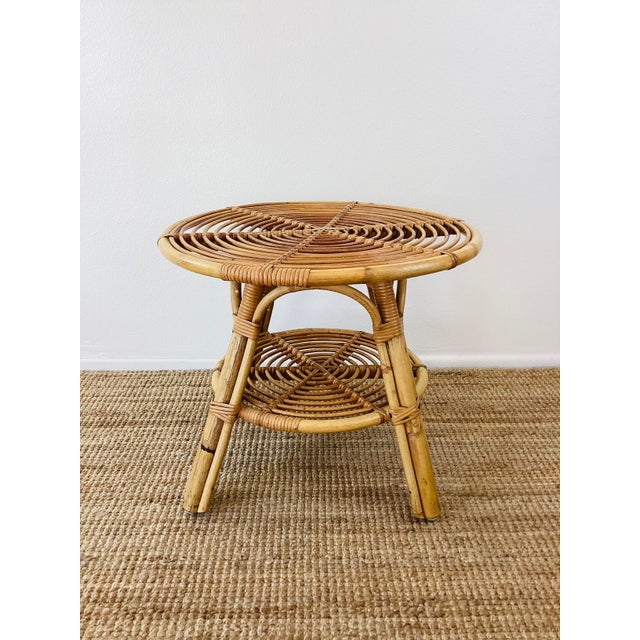Tito Agnoli Vintage 1960s Rattan Table Tito Angoli Italian Modern Style For Sale - Image 4 of 6