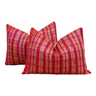 Set of 2 Antique Wedding Silk Shawl Pillows For Sale