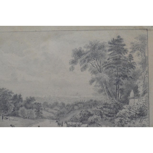 Paper 19th Century European School Pastoral Landscape With Cattle, Graphite Drawing For Sale - Image 7 of 10