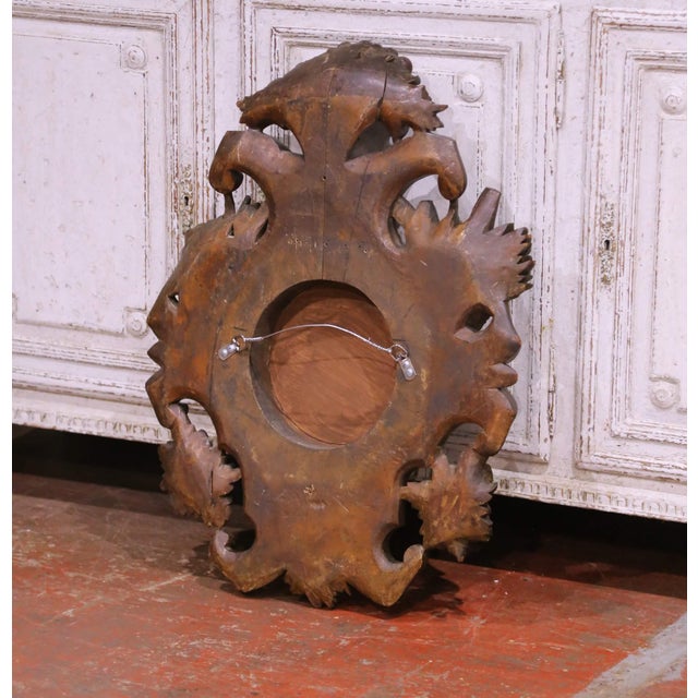 Brown 19th Century French Black Forest Style Carved Oak Mirror With Hunt Motifs For Sale - Image 8 of 8