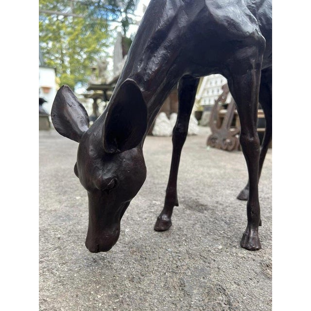 Bronze Grazing Fawn Deer Garden Sculpture For Sale - Image 12 of 15