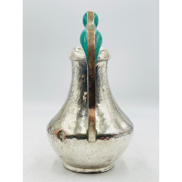 Los Castillo 1960s Alfredo Villasana Taxco Turquoise Parrot Silver Plate Pitcher, Mexican Silver For Sale - Image 4 of 16