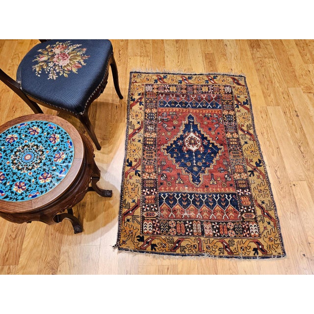 19th Century Handwoven Anatolian Village Area Rug, Wool, Red & Navy, 3' x 5' For Sale - Image 9 of 18