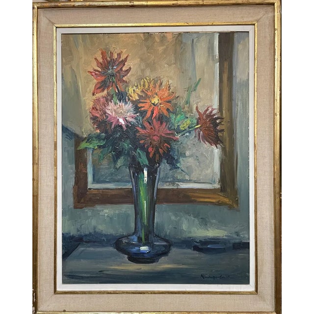 Nicola Sponza, Flowers, 20th Century, Oil Painting on Canvas, Framed For Sale
