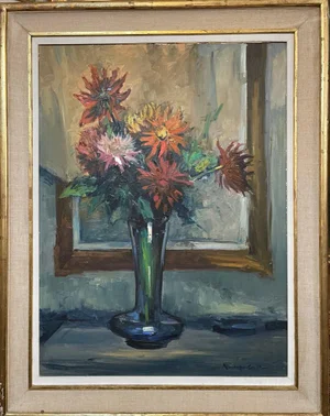 Nicola Sponza, Flowers, 20th Century, Oil Painting on Canvas, Framed