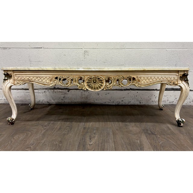 White Vintage Italian Rococo Revival Marble Top Coffee Table For Sale - Image 8 of 11