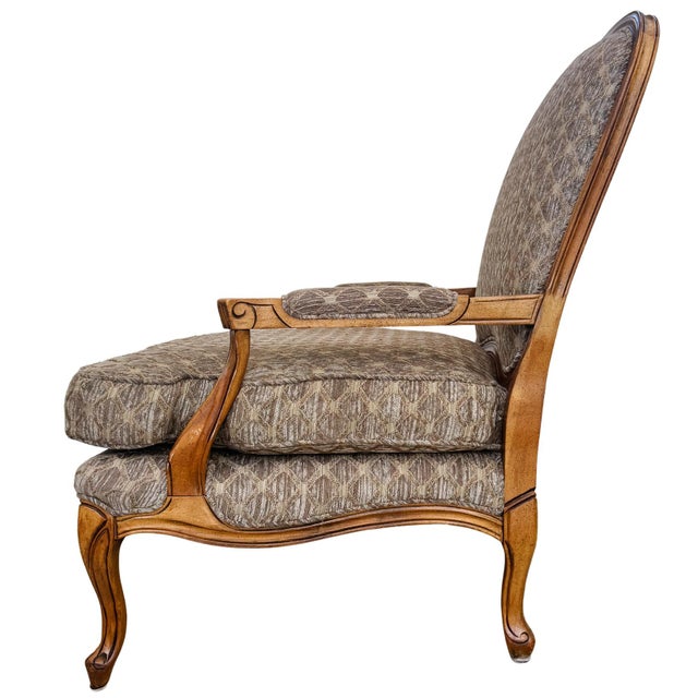 Wood Late 20th Century French Provincial Bergère Chair and Matching Ottoman Set For Sale - Image 7 of 16