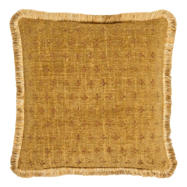 Fleur De Lys Mini Tapestry Cushion With Gold Fringe With Feather Filler - 46 X 46cm For Sale