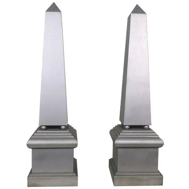 Mid-Century Modern Mid-Century Modern Sleek Large Silver-Finish Industrial Obelisks- a Pair For Sale - Image 3 of 3