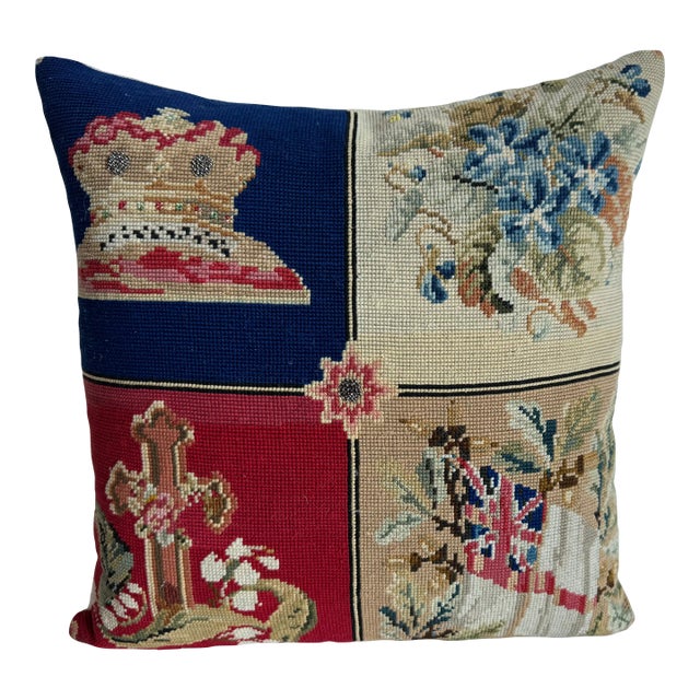 1850 English Needlework Pillow For Sale