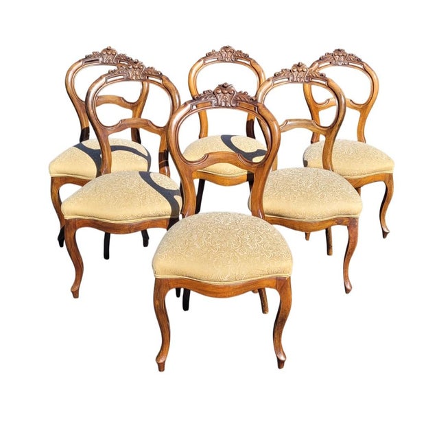Set 6 Carved Walnut French Baloon Back Chairs For Sale - Image 12 of 12