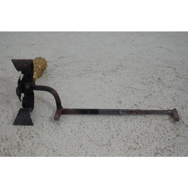 Pair Antique Brass & Iron Fireplace Andirons For Sale - Image 9 of 11