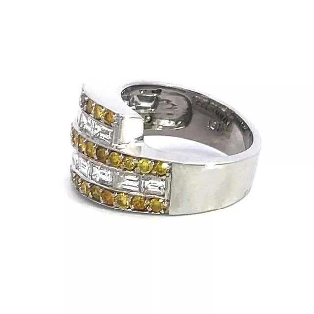 Diamond Gold Bypass Ring Yellow & White 18k 5 Row Design Band For Sale - Image 4 of 5