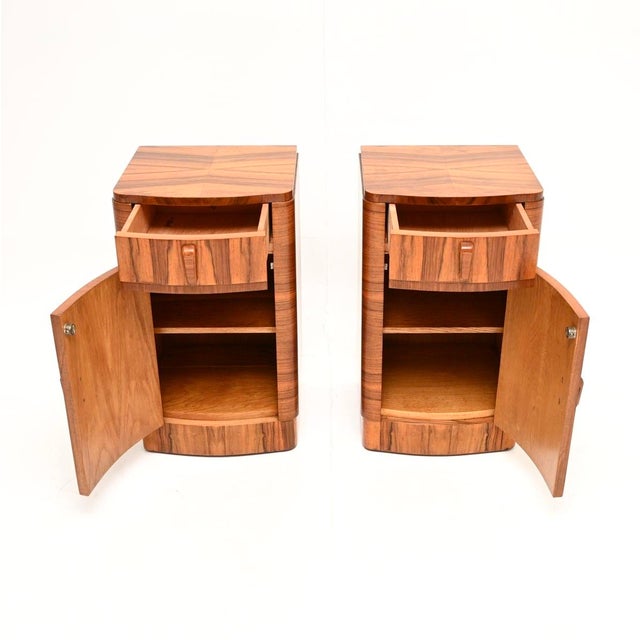 Art Deco Walnut Bedside Cabinets, 1930, Set of 2 For Sale - Image 3 of 10