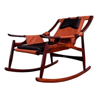 Rocking Chair in Rosewood & Leather, Liceu De Artes, 1960s For Sale