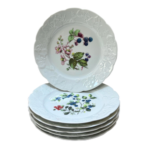 Vintage Dansk International French Porcelain Berry Motif 8” Salad / Dessert Plates - Set of 6