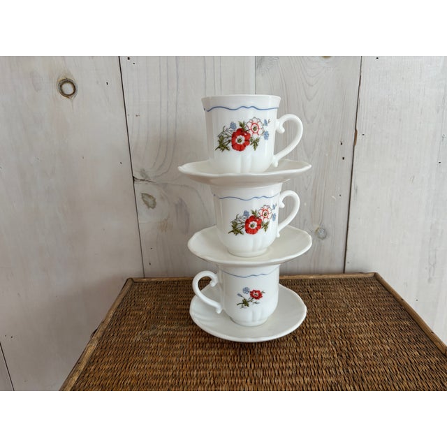 Mid-Century Modern Mid 20th Century French Arcopal Cups and Saucers, Set of Three For Sale - Image 3 of 10