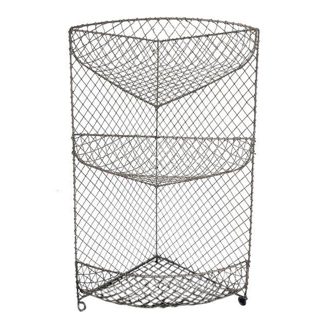 Antique Edwardian Wire Three-Tier Stand – English Metal Kitchen Display For Sale