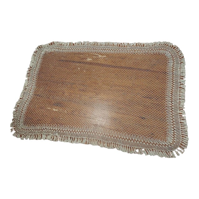 Late 20th Century Fishnet Boho Crochet Tied Knotted Tassels Throw For Sale