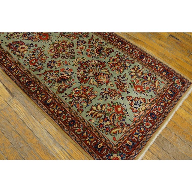 1930s 1930s Turquoise Teal Abstract Floral Antique Persian Sarouk Rug 2'7" X 8'0" Knotted Wool Carpet For Sale - Image 5 of 7