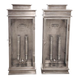 Chapman & Myers Polished Nickel Linear Wall Lanterns- A Pair For Sale