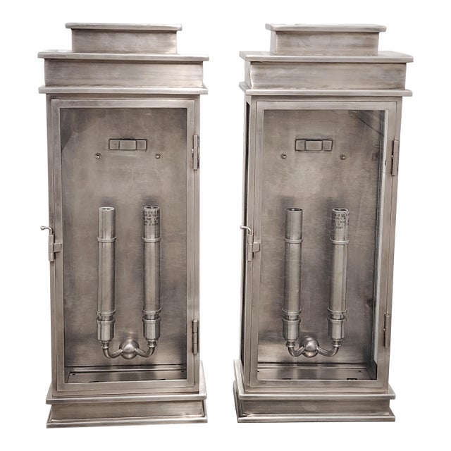 Chapman & Myers Polished Nickel Linear Wall Lanterns- A Pair For Sale