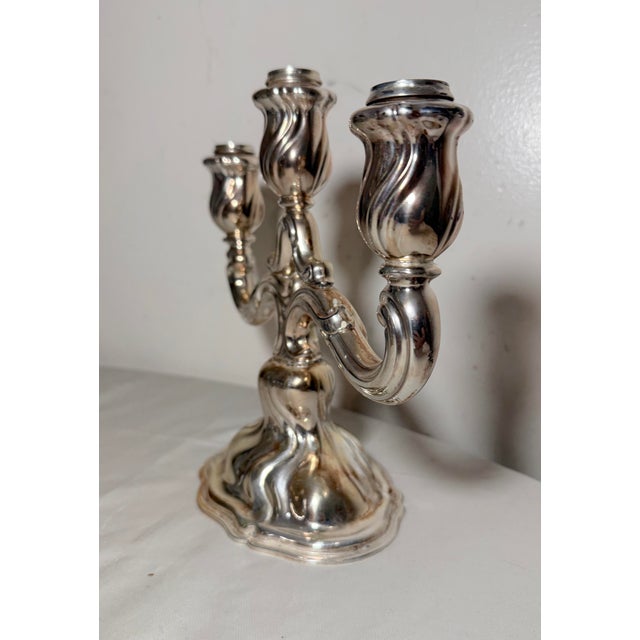 Vintage 460 Grams Sterling Silver 3 Arm Candle Holder Candelabra Art Nouveau For Sale - Image 11 of 12