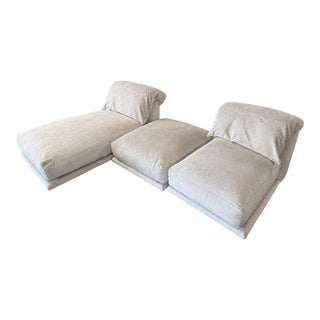 Montauk "Jill" Modular Sofa in Cream Off-White Velvet With Chaise, Chair and Ottoman For Sale