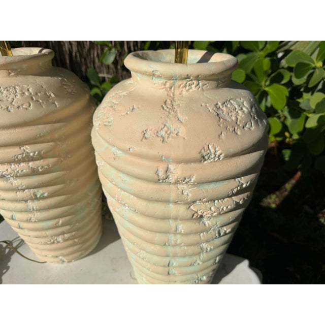 Eggshell Vintage Sculptural Ribbed Plaster Table Lamps, a Pair For Sale - Image 8 of 12