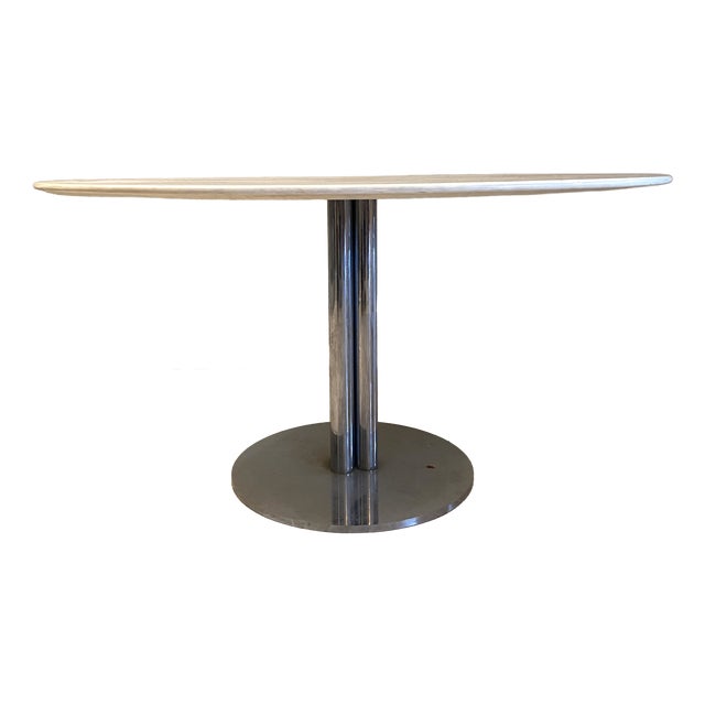 Round Table with Chromed Steel Base and White Lacquered Top, Italy, 1960s For Sale