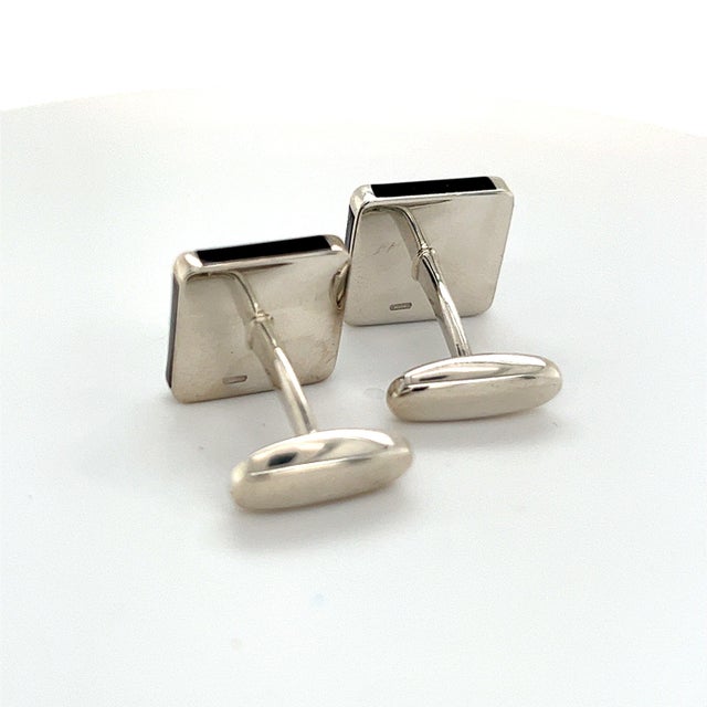 Modern Late 20th Century Bulgari Estate Onyx Cufflinks Sterling Silver 19.24 Grams, A Pair For Sale - Image 3 of 10