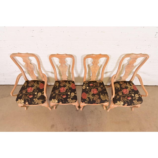 Late 20th Century Drexel Heritage Queen Anne Carved Oak and Burl Wood Dining Chairs, Set of Four For Sale - Image 5 of 10