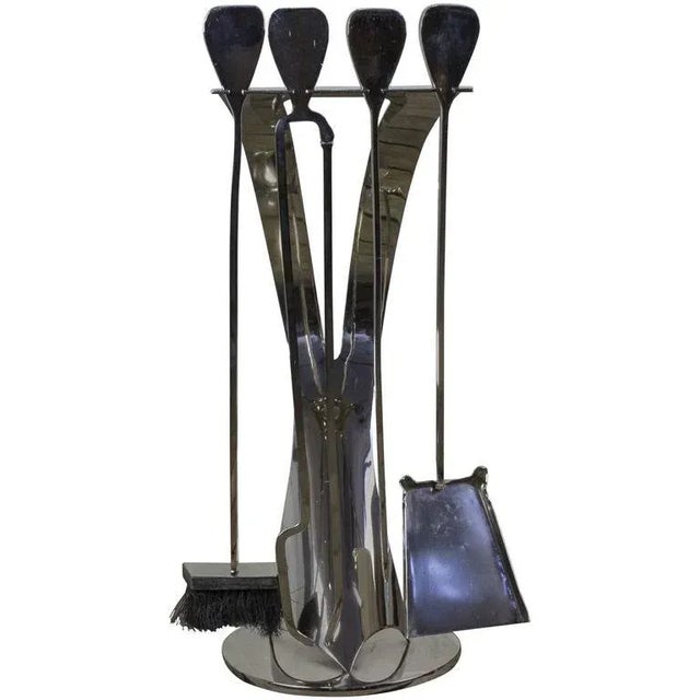Set of French 1960s Nickel-Plated Fireplace Tools For Sale - Image 9 of 9