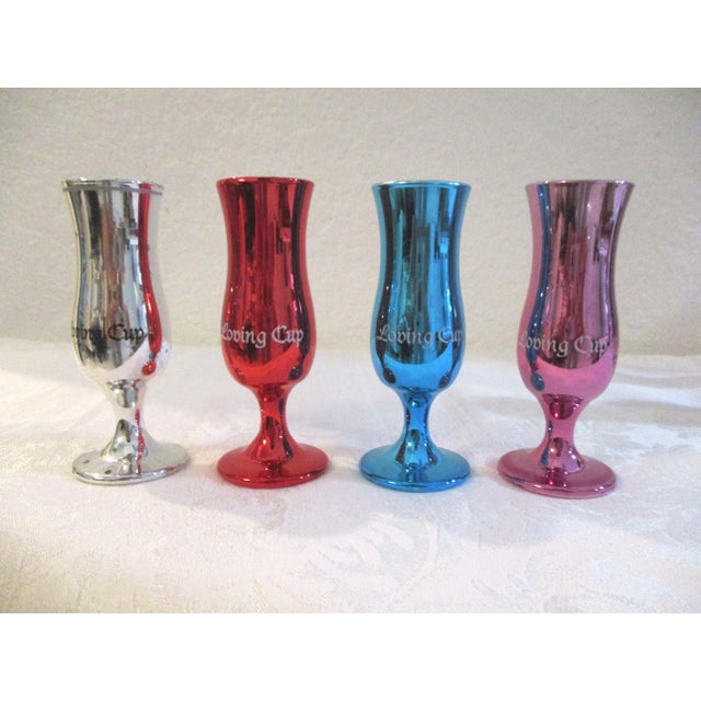 1980s Loving Cup Metallic Glass Cordial/Shot Glasses, Set of 8 For Sale - Image 4 of 6